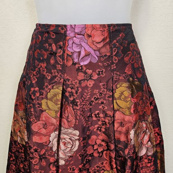 Teri Jon Rickie Freeman Jacquard Skirt Taffeta Floral Formal Midi Full Red 12 - Picture 6 of 16